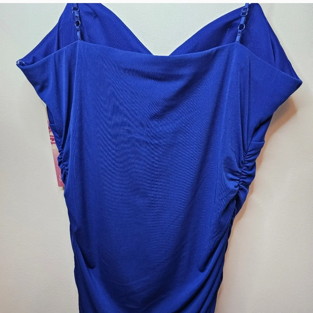 Emerald Sundae Royal Blue Ruched Cowl Neck Mini Dress L NWT